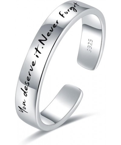 925-Sterling-Silver Adjustable Inspirational Ring for Women - You Deserve It Never Forget Engraved Rings Inspirational Gifts ...