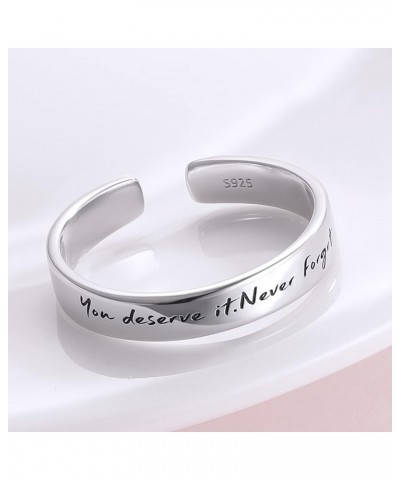 925-Sterling-Silver Adjustable Inspirational Ring for Women - You Deserve It Never Forget Engraved Rings Inspirational Gifts ...