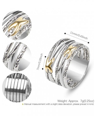 Designer Jewelry Two Tone Cable Wire Intertwined Crossover Statement Ring Chunky 11 mm Wide Band Rings for Women Gift 11 mm W...