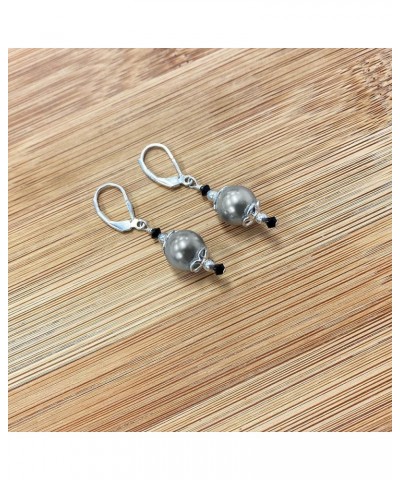 Faux Pearl and Bicone Austrian Crystals 925 Sterling Silver Handmade Leverback Drop Earrings for Women Grey $13.23 Earrings