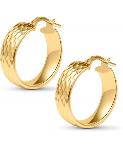 Women Handmade 925 Sterling Silver Chunky Hoop Earrings Gold Diamond Cut 15 mm $22.82 Earrings