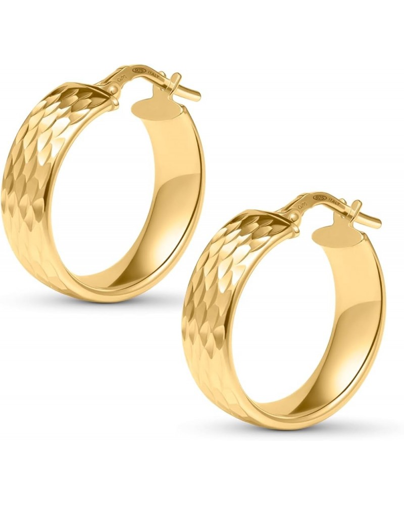 Women Handmade 925 Sterling Silver Chunky Hoop Earrings Gold Diamond Cut 15 mm $22.82 Earrings