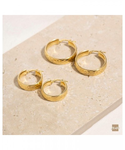 Women Handmade 925 Sterling Silver Chunky Hoop Earrings Gold Diamond Cut 15 mm $22.82 Earrings