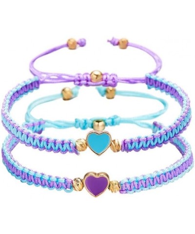 2Pcs Colorful Heart Beaded Matching Bracelets Love Heart String Rope Bracelet for Couple Valentines blue+purple $6.49 Bracelets