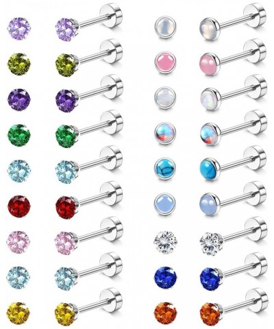 18 Pairs Hypoallergenic Flat Back Earrings for Girls Women Stainless Steel Screw Back Brithstone Stud Earrings Set Cute CZ Op...