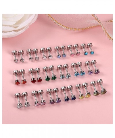 18 Pairs Hypoallergenic Flat Back Earrings for Girls Women Stainless Steel Screw Back Brithstone Stud Earrings Set Cute CZ Op...