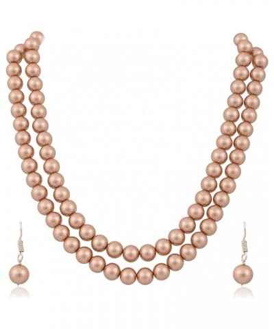 Shell Cultured 10mm Pearl Double Strand Necklace for Women in 18 Inch Length with Hook Earrings Bronze $10.29 Necklaces