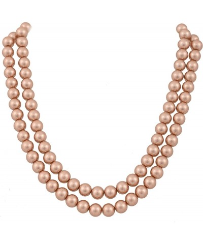 Shell Cultured 10mm Pearl Double Strand Necklace for Women in 18 Inch Length with Hook Earrings Bronze $10.29 Necklaces