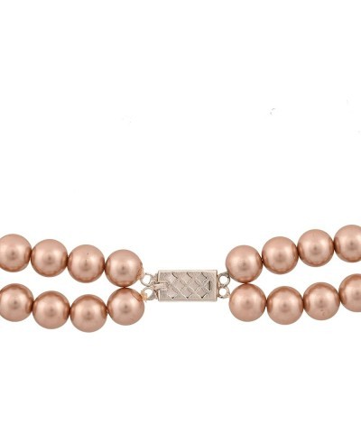 Shell Cultured 10mm Pearl Double Strand Necklace for Women in 18 Inch Length with Hook Earrings Bronze $10.29 Necklaces