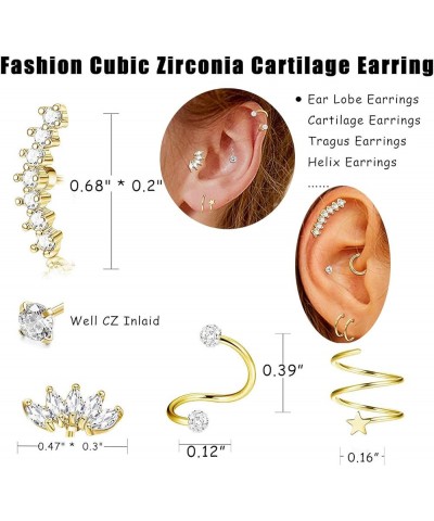 8Pairs Stainless Steel Helix Cartilage Tragus Stud Earring Hoops for Women Grils CZ Barbell Piercing Earrings Stud Body Pierc...