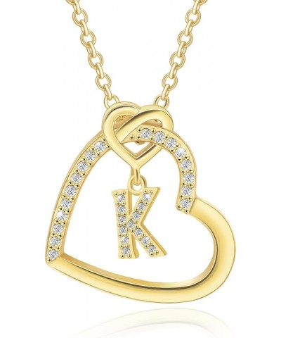 Heart Initial Necklace for Women,14K Gold Plated Initial Necklace,Sterling Silver Initial Pendant Necklace,Cubic Zirconia Ini...