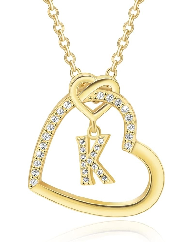 Heart Initial Necklace for Women,14K Gold Plated Initial Necklace,Sterling Silver Initial Pendant Necklace,Cubic Zirconia Ini...