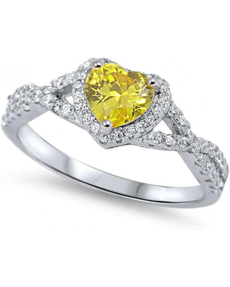 Sterling Silver Heart Halo Cubic Zirconia Promise Ring Yellow Cubic Zirconia $13.42 Rings