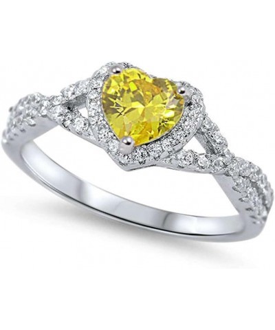 Sterling Silver Heart Halo Cubic Zirconia Promise Ring Yellow Cubic Zirconia $13.42 Rings