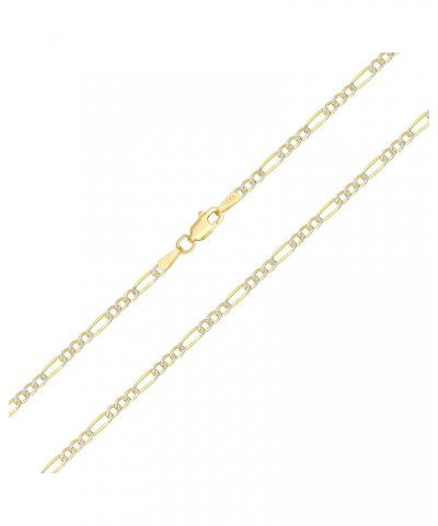 14k Yellow Gold Solid 2.5mm Figaro Chain Link Diamond Cut Pave Two Tone Bracelet or Anklet, Womens Jewelry 7" 7.5" 8" 8.5" 9 ...