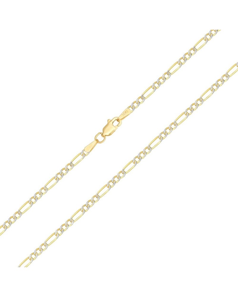 14k Yellow Gold Solid 2.5mm Figaro Chain Link Diamond Cut Pave Two Tone Bracelet or Anklet, Womens Jewelry 7" 7.5" 8" 8.5" 9 ...