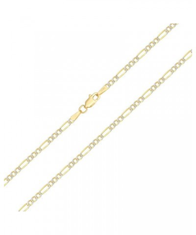 14k Yellow Gold Solid 2.5mm Figaro Chain Link Diamond Cut Pave Two Tone Bracelet or Anklet, Womens Jewelry 7" 7.5" 8" 8.5" 9 ...