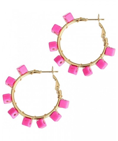 Flower Hoop Earrings, Boho Beaded Hoop Earrings Daisy Hoop Earrings Floral Hoop Earrings Hot Pink Cube $8.09 Earrings