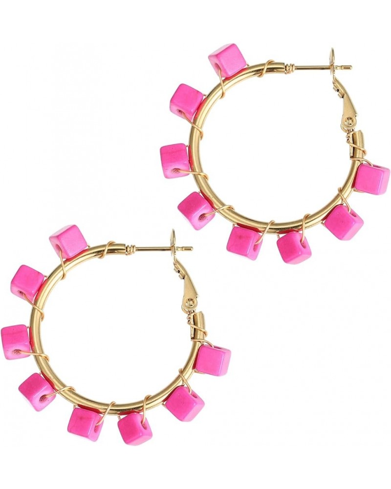 Flower Hoop Earrings, Boho Beaded Hoop Earrings Daisy Hoop Earrings Floral Hoop Earrings Hot Pink Cube $8.09 Earrings