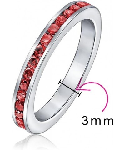 Personalize Cubic Zirconia Thin Stackable CZ Channel Set Eternity Band Ring Simulated Gemstone .925 Sterling Silver 12 Birth ...