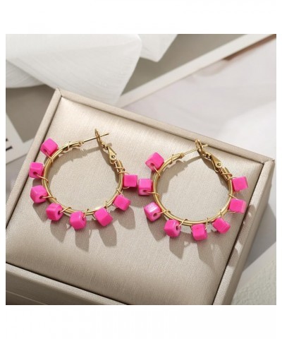 Flower Hoop Earrings, Boho Beaded Hoop Earrings Daisy Hoop Earrings Floral Hoop Earrings Hot Pink Cube $8.09 Earrings