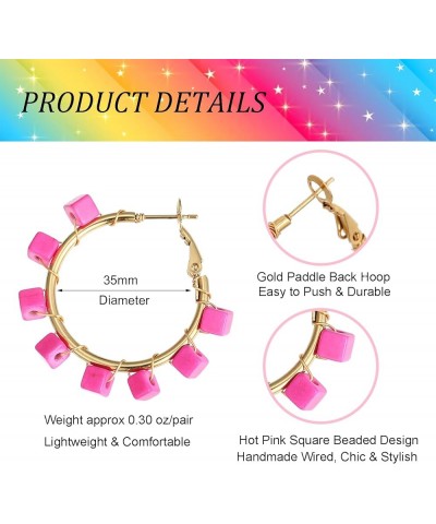 Flower Hoop Earrings, Boho Beaded Hoop Earrings Daisy Hoop Earrings Floral Hoop Earrings Hot Pink Cube $8.09 Earrings