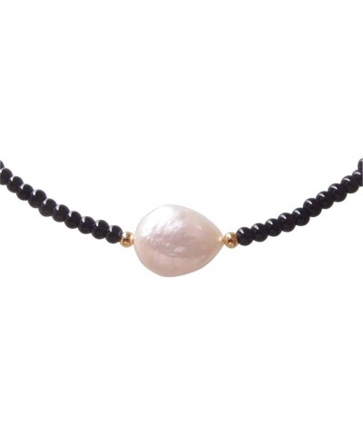 Pearl Choker Necklace, Fashion Black Baroque Single Pearl Beaded Necklace Gemstone Short Collar Necklace for Women Girls 14? ...