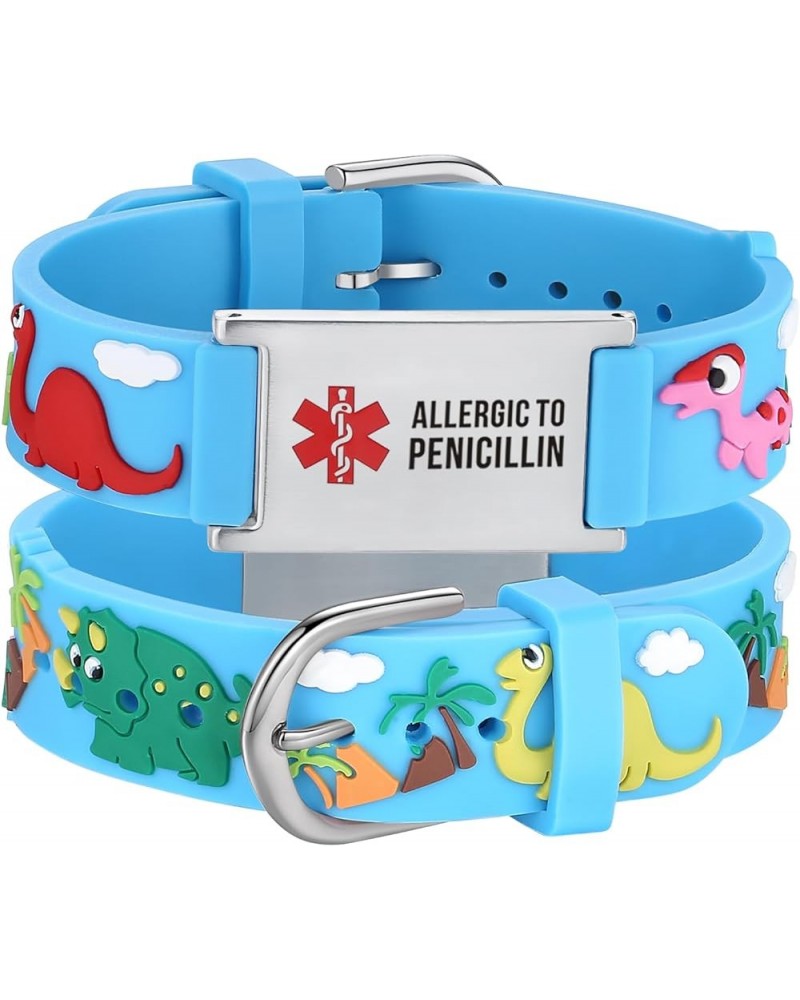 Medical Alert Bracelets for Women kids Cute Cartoon Emergency ID bracelets Thoughtful Gift to boy and girls Blue allergy to p...