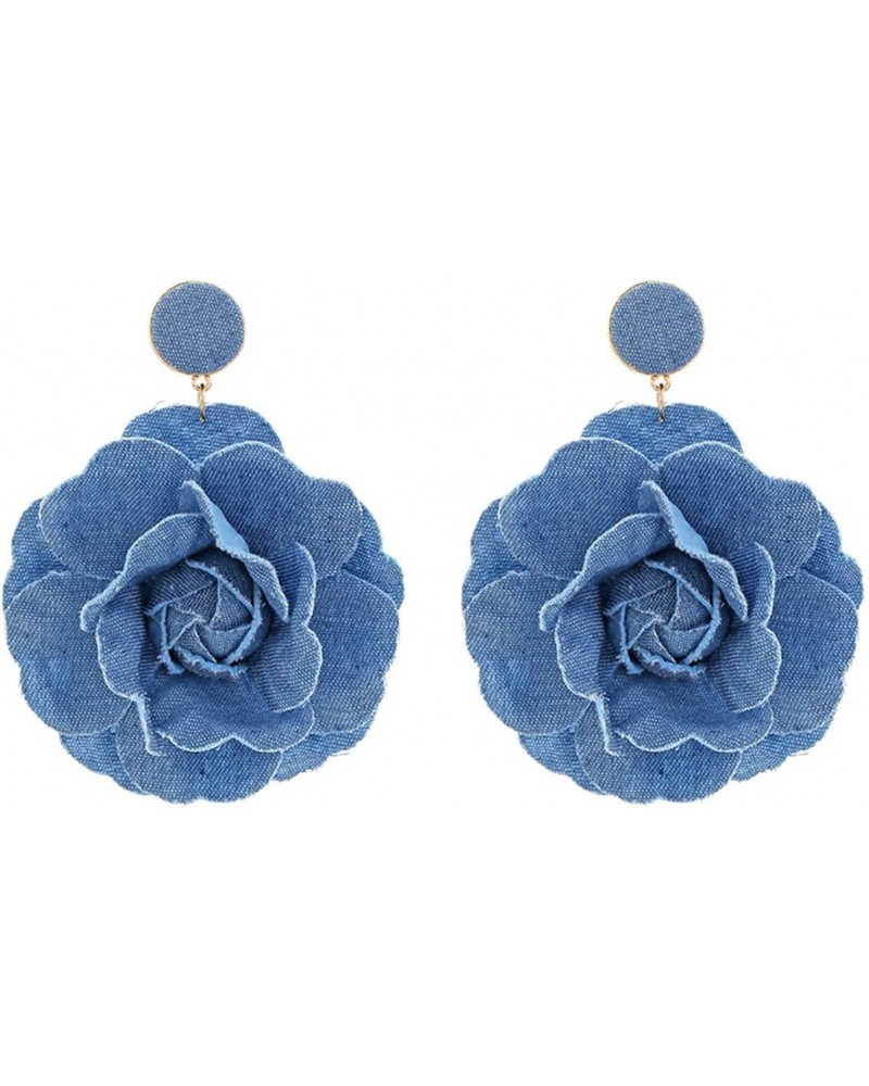 Handmade Floral Exaggerate Earrings Rose Flower Earrings Stylish Denims Flowers Drop Earwear Jewelry Ornament for Women $6.35...