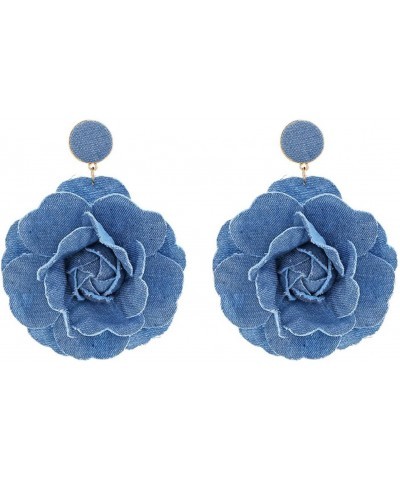 Handmade Floral Exaggerate Earrings Rose Flower Earrings Stylish Denims Flowers Drop Earwear Jewelry Ornament for Women $6.35...