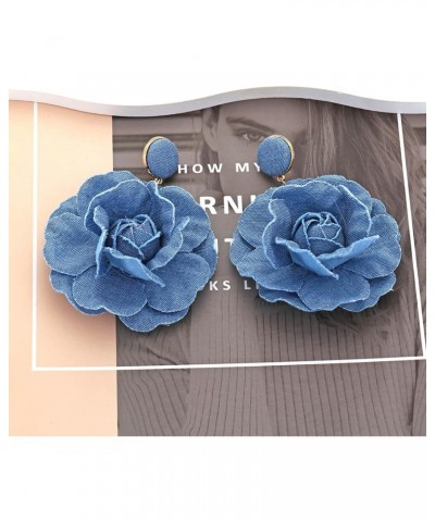 Handmade Floral Exaggerate Earrings Rose Flower Earrings Stylish Denims Flowers Drop Earwear Jewelry Ornament for Women $6.35...