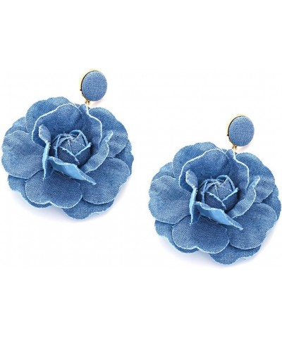 Handmade Floral Exaggerate Earrings Rose Flower Earrings Stylish Denims Flowers Drop Earwear Jewelry Ornament for Women $6.35...