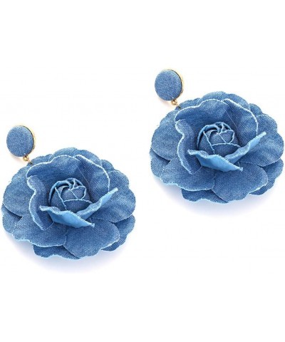 Handmade Floral Exaggerate Earrings Rose Flower Earrings Stylish Denims Flowers Drop Earwear Jewelry Ornament for Women $6.35...