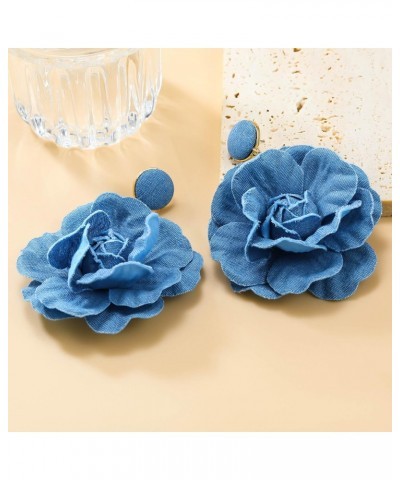 Handmade Floral Exaggerate Earrings Rose Flower Earrings Stylish Denims Flowers Drop Earwear Jewelry Ornament for Women $6.35...