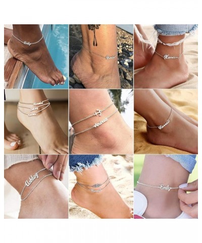 18K Gold Plated/Stailess Steel Custom Name Plated Anklet Bracelet Women Adjustable Length Fit 6.5" 7.5" 8.5" 10.5 Design 1-St...