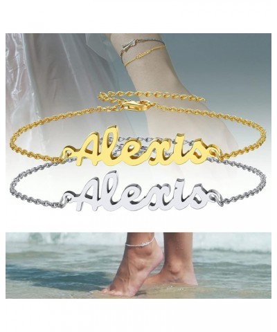 18K Gold Plated/Stailess Steel Custom Name Plated Anklet Bracelet Women Adjustable Length Fit 6.5" 7.5" 8.5" 10.5 Design 1-St...