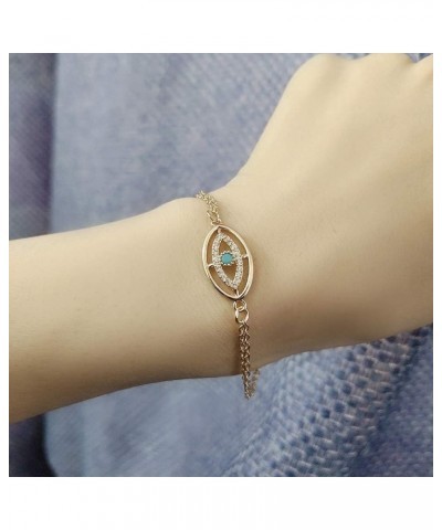 Evil Eye Cubic Zirconia Layered Bracelets for Women Girls Double Link Chain Dainty 14K Gold Filled Adjustable Thin Fashion Mi...