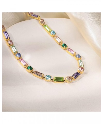 Gold Colorful Gemstone Necklace Women: Cute Sparkly Multicolor Stone Crystal Strand Wedding Chain Choker - Dainty Trendy Part...