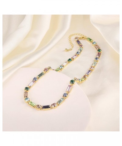 Gold Colorful Gemstone Necklace Women: Cute Sparkly Multicolor Stone Crystal Strand Wedding Chain Choker - Dainty Trendy Part...