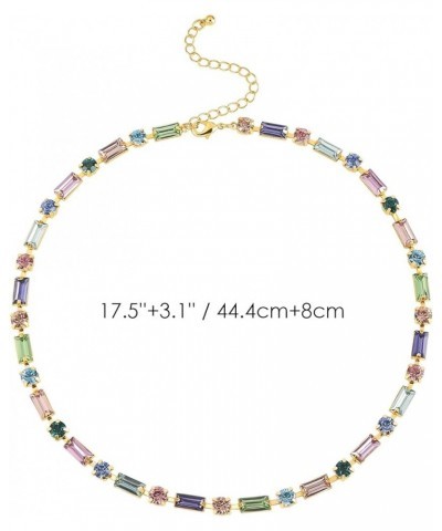 Gold Colorful Gemstone Necklace Women: Cute Sparkly Multicolor Stone Crystal Strand Wedding Chain Choker - Dainty Trendy Part...