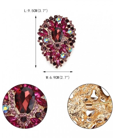 Women's Oval Rhinestone Crystal Vintage Style Flower Cluster Brooch Pin for Banquet 1_Purple Gold-Tone $10.91 Brooches & Pins