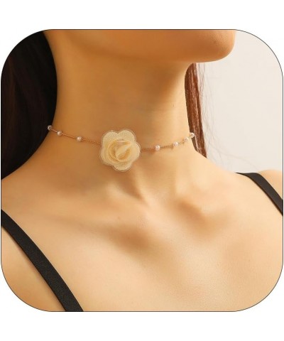 Red Rose Flower Choker Necklace for Woman Vintage Pearl Choker Necklace Purple Floral Choker for Women Bride Wedding Party Su...