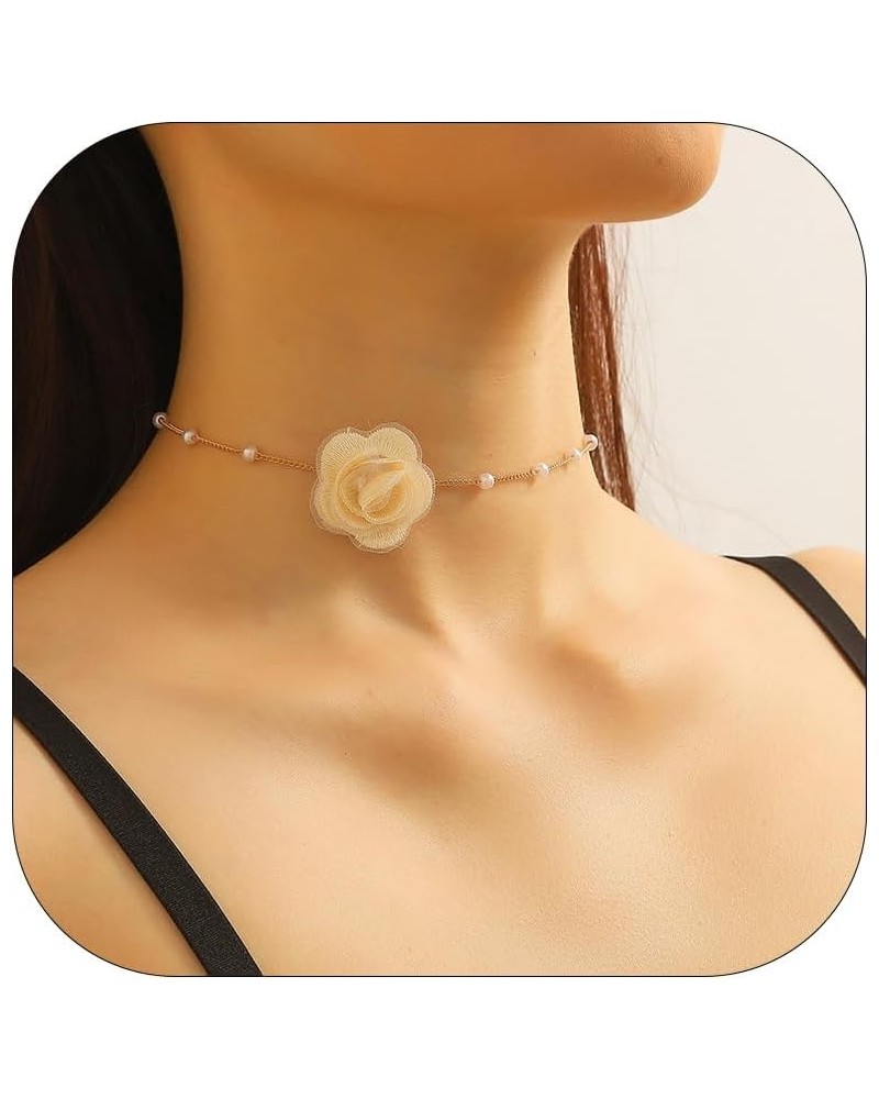 Red Rose Flower Choker Necklace for Woman Vintage Pearl Choker Necklace Purple Floral Choker for Women Bride Wedding Party Su...