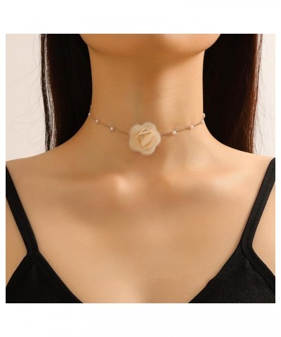 Red Rose Flower Choker Necklace for Woman Vintage Pearl Choker Necklace Purple Floral Choker for Women Bride Wedding Party Su...