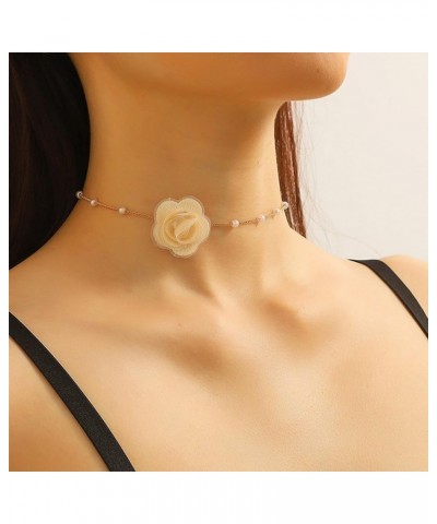 Red Rose Flower Choker Necklace for Woman Vintage Pearl Choker Necklace Purple Floral Choker for Women Bride Wedding Party Su...