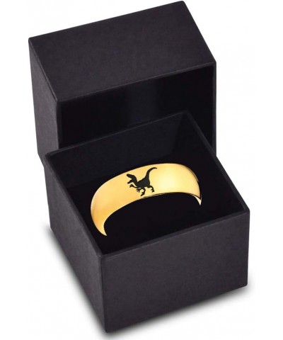 Velociraptor Dinosaur Jurrasic Dino Ring - Tungsten Band 8mm - Men - Women - 18k Rose Gold Step Bevel Edge - Yellow - Grey - ...