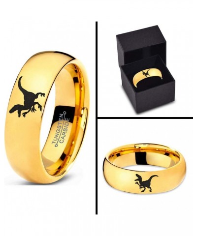 Velociraptor Dinosaur Jurrasic Dino Ring - Tungsten Band 8mm - Men - Women - 18k Rose Gold Step Bevel Edge - Yellow - Grey - ...