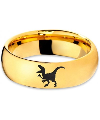 Velociraptor Dinosaur Jurrasic Dino Ring - Tungsten Band 8mm - Men - Women - 18k Rose Gold Step Bevel Edge - Yellow - Grey - ...