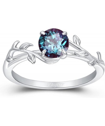 Gift for Her - Art Deco Leaf Shaped Alexandrite Ring - Brilliant 1.00 Carat Created Alexandrite Ring - Platinum Plated 925 Si...