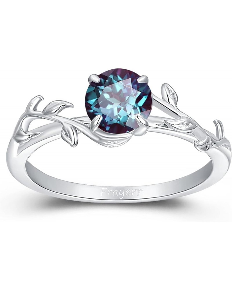 Gift for Her - Art Deco Leaf Shaped Alexandrite Ring - Brilliant 1.00 Carat Created Alexandrite Ring - Platinum Plated 925 Si...